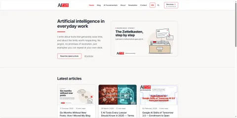 The aiforeveryone.blog website, home page screenshot in light mode