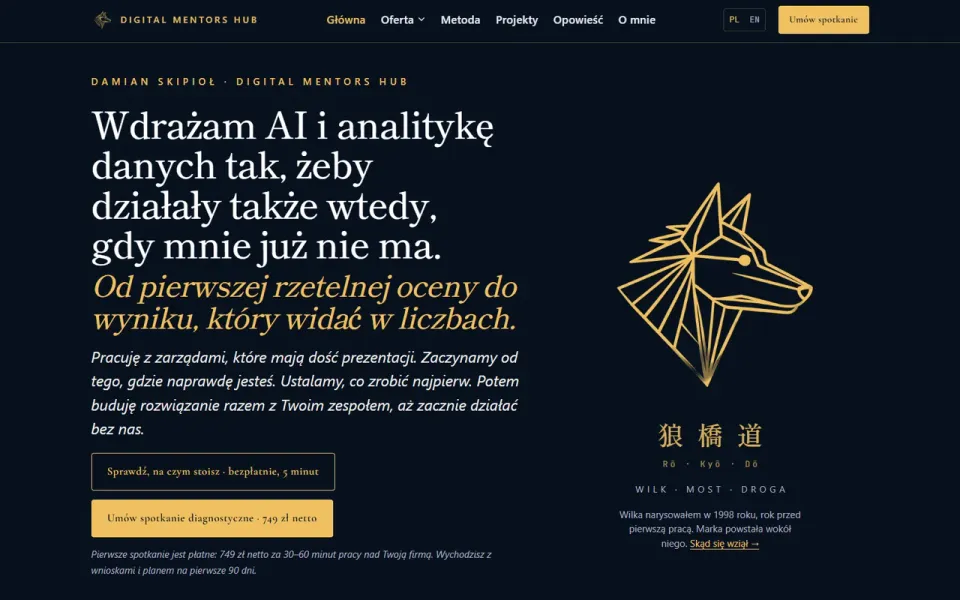 Zrzut ekranu strony głównej digitalmentorshub.com