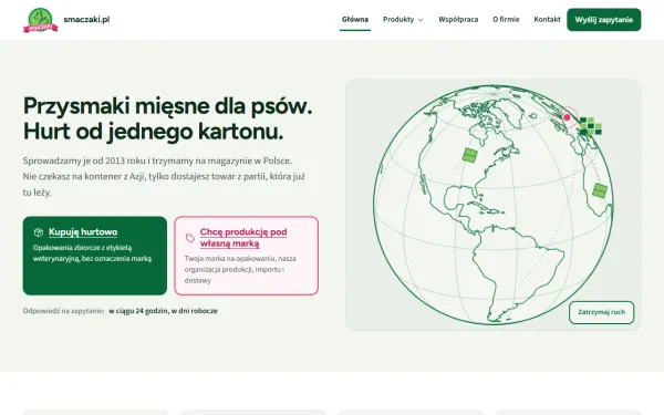 Strona hurtowa Smaczaki zbudowana przez JT CONSULTING, widok strony głównej.